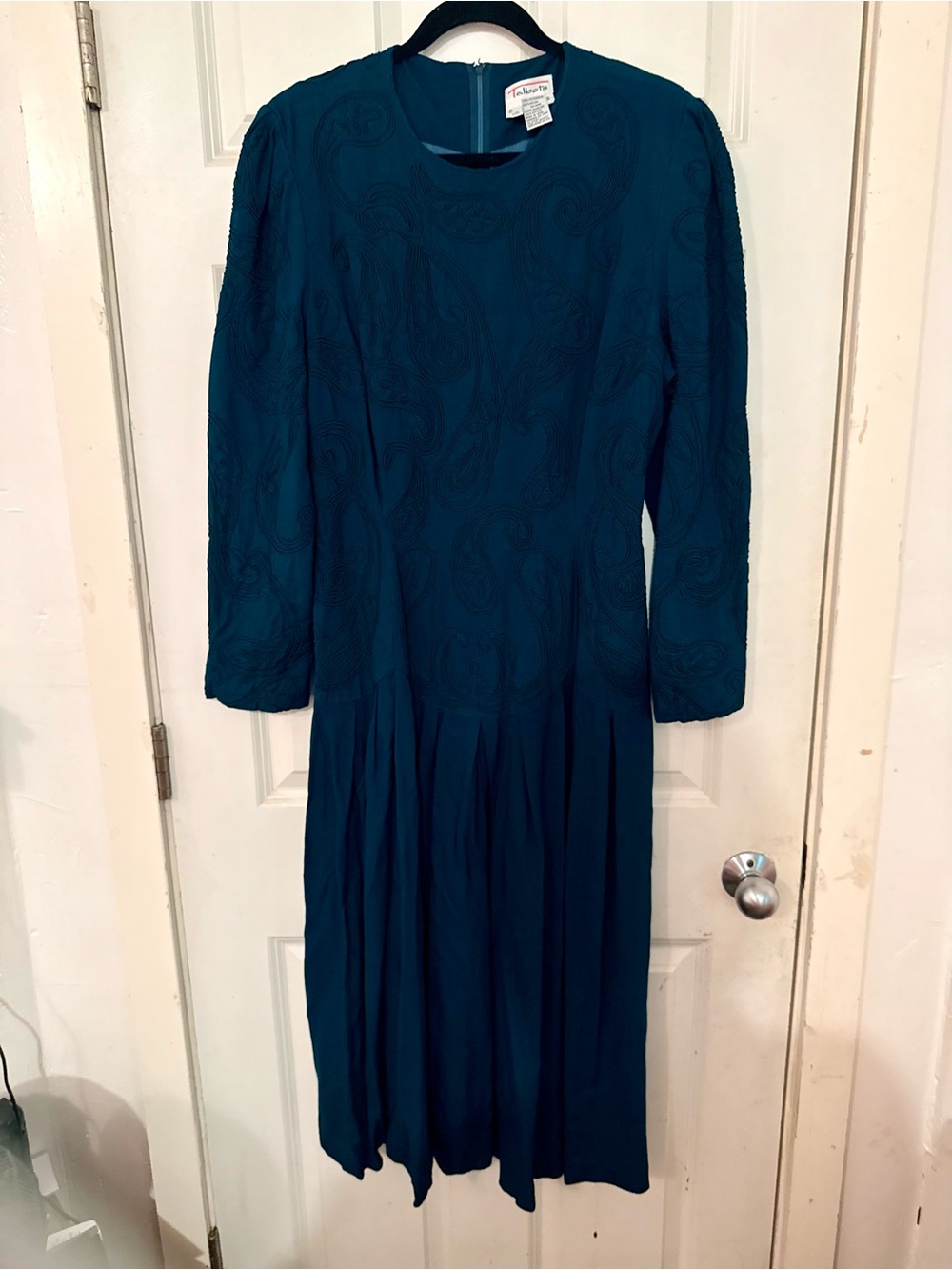 Vintage Talbots Teal Long-Sleeve Midi Dress - Soft Textured Paisley